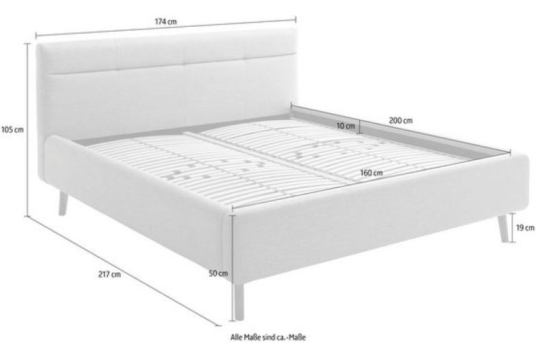 Upholstered bed 160x200 - Lotte with bed slat (With storage box)