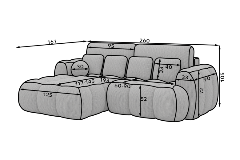 Covelion corner sofa with sleeping function and storage compartment