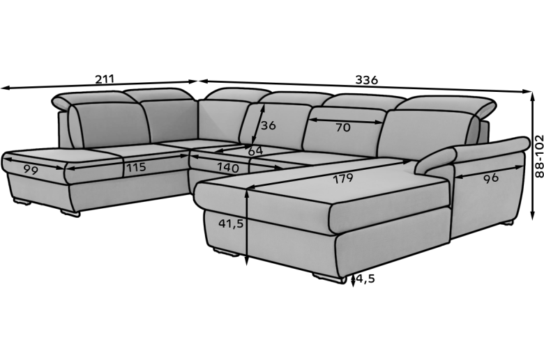U shape sofa - Evanell (Pull-out bed with storage box)