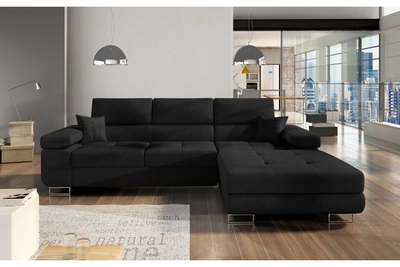 Sofa L-Form Armando rechts - mit Schlaffunktion - Schwarz
