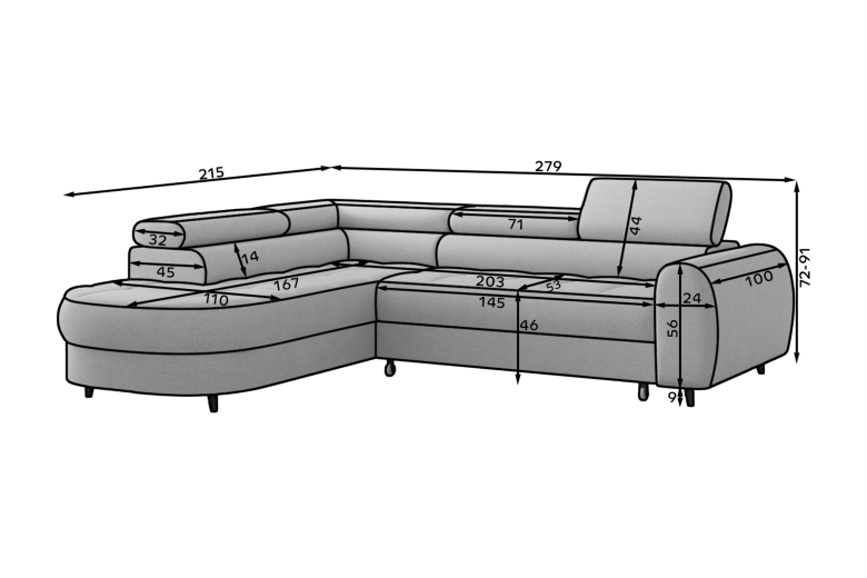 Vesteria corner sofa with sleeping function and storage compartment