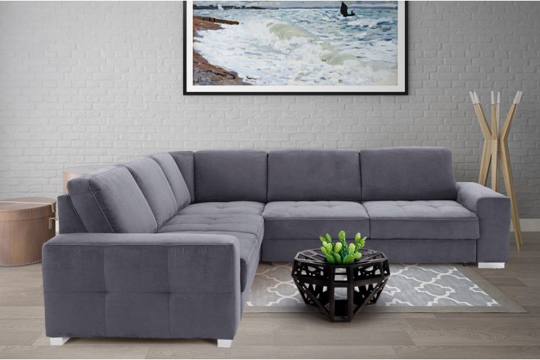 Rundecke  rechts - mit Relax und Schlaffunktion - Grau mit Federkern