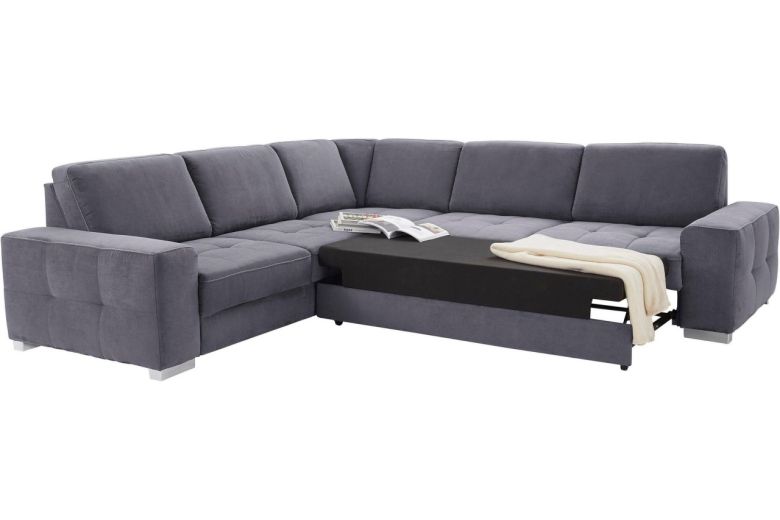 Rundecke  rechts - mit Relax und Schlaffunktion - Grau mit Federkern