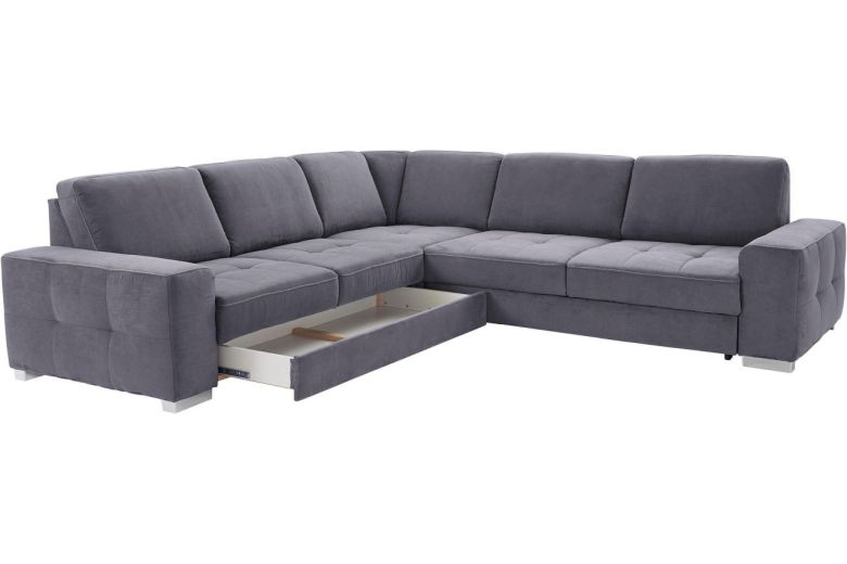 Rundecke  rechts - mit Relax und Schlaffunktion - Grau mit Federkern