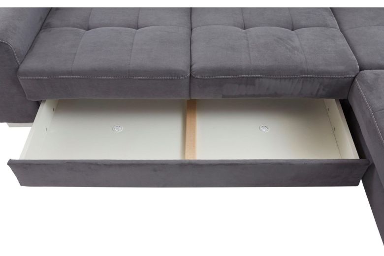 Rundecke  rechts - mit Relax und Schlaffunktion - Grau mit Federkern