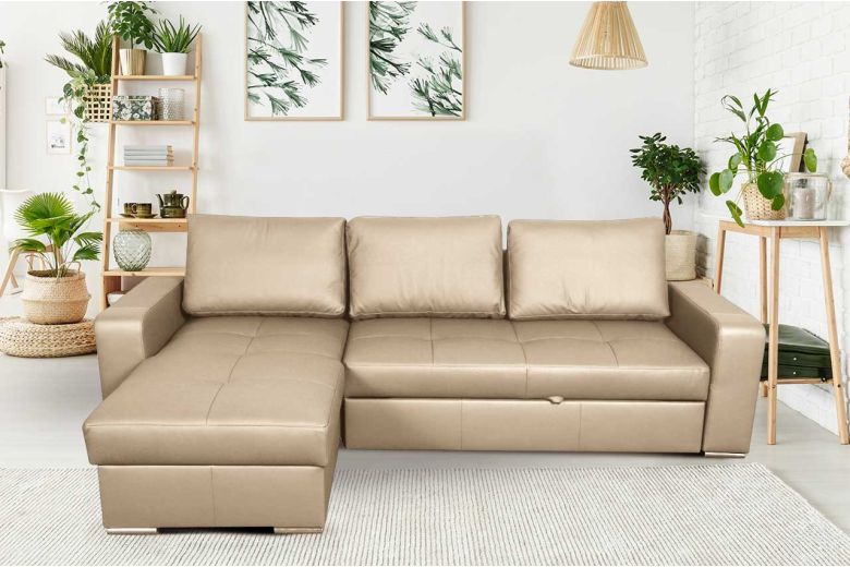 Leather corner sofa - Flores-R (Pull-out with storage box)