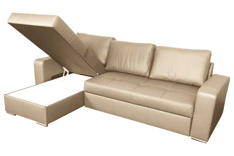 Leather corner sofa - Flores-R (Pull-out with storage box)