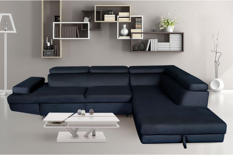 Sofa L-Form Julie-P rechts - mit Schlaffunktion - Blaugrau