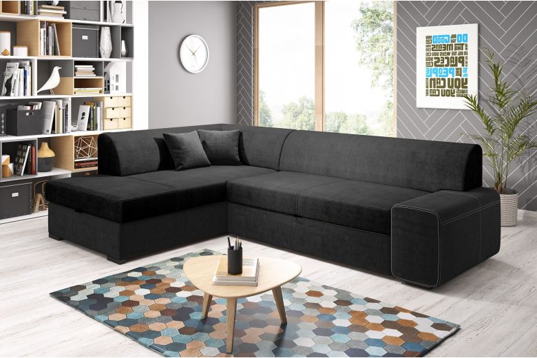 Eckcouch Minos-P links - mit Schlaffunktion - Schwarz