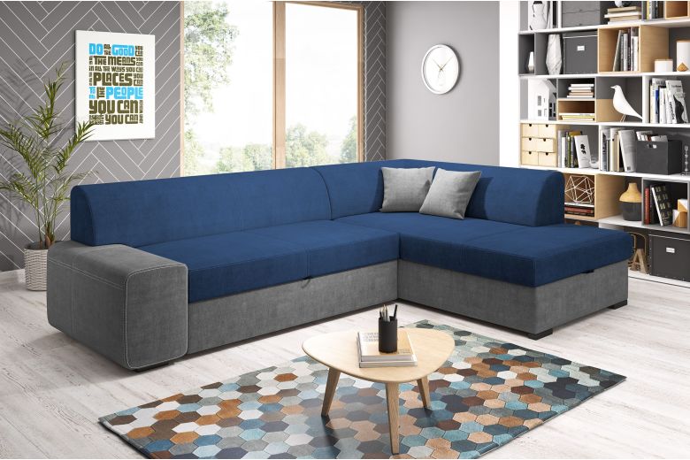 Ecksofa Minos-P rechts - mit Schlaffunktion - Jeansblau