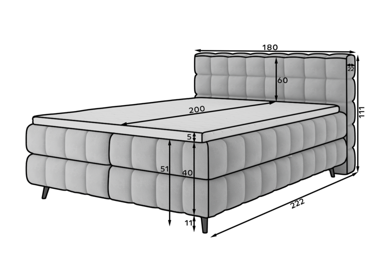 Boxspring bed 180x200 - Sabeno (Pull-out bed with storage box)