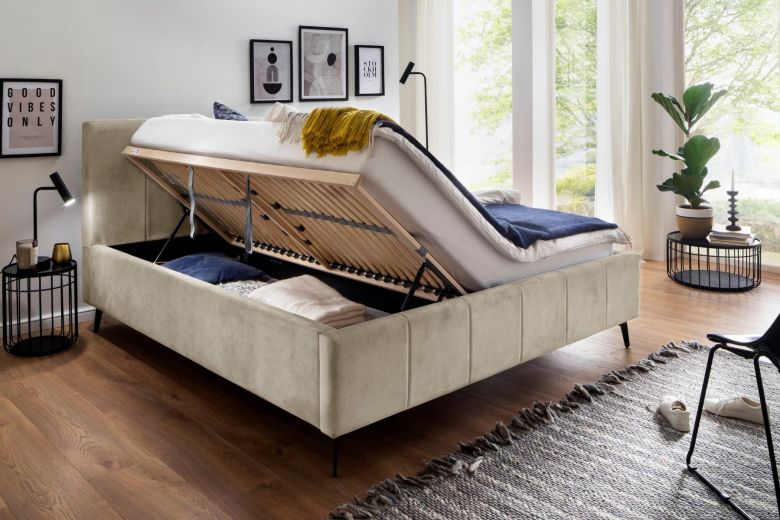 Upholstered bed 160x200 - Lizzano with bed slat (With storage box)