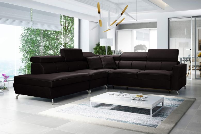 Eckcouch Veneto VIII links - mit Schlaffunktion - Walnuss