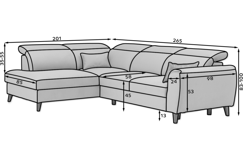 Угловой диван - Noble (Pаскладной с ящиком для белья) Угловой диван - Noble (Pаскладной с ящиком для белья)
