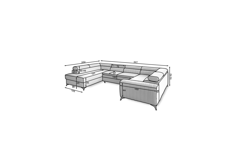 U-образный диван - Louis (Pаскладной с ящиком для белья)