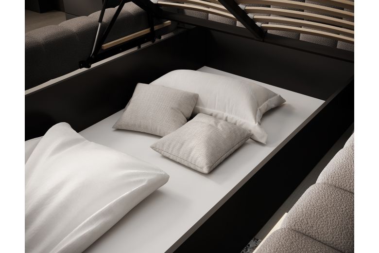 Upholstered bed - Bed Magentta, metal frame, gas lift, bedding box (Pull-out bed with storage box)