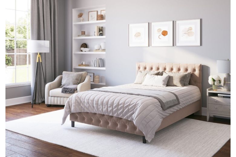 Upholstered bed 140x200 - Westhampton with bed slat (With storage box)