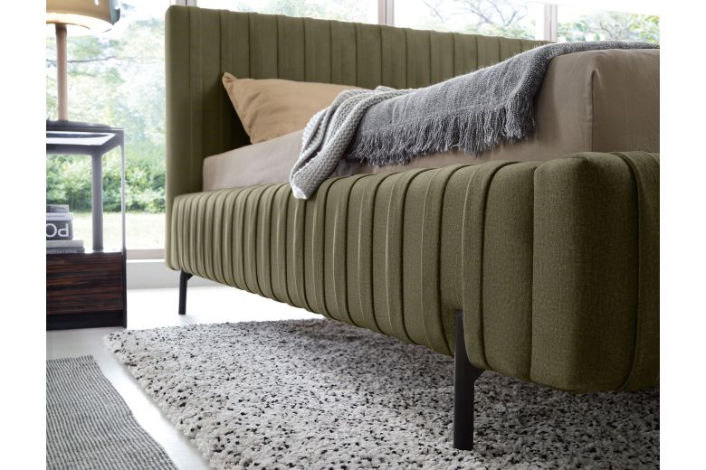 Upholstered bed - Bed Plissa, metal frame, gas lift, bedding box (Pull-out bed with storage box)