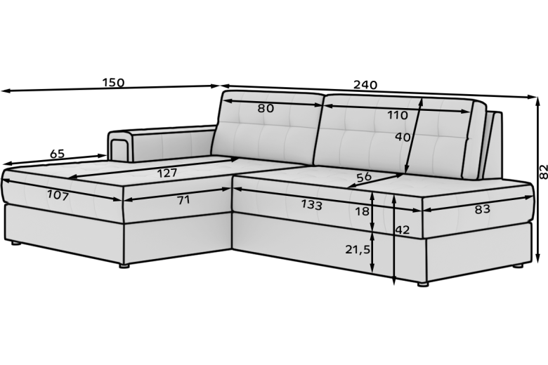 Corner sofa - Blezalt (Pull-out bed with storage box)