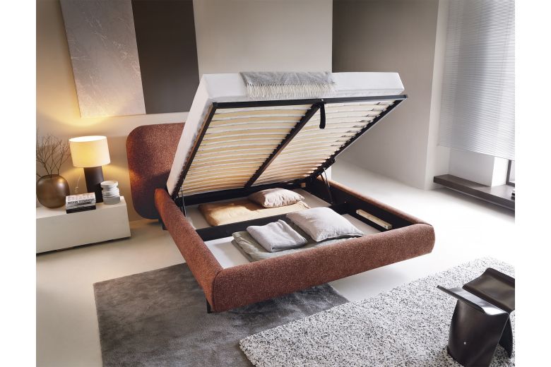 Upholstered bed 160x200 - Bed Pointt, metal frame, gas lift, bedding box 160x200 (Pull-out bed with storage box)