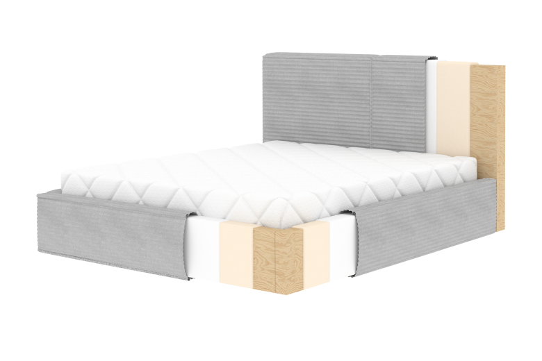 Upholstered bed - Bed Pesillo metal frame, gas lift, storage container (Pull-out bed with storage box)