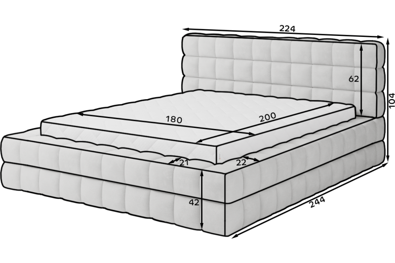 Kровать с обивкой 180x200 - Bed Dizzle, metal frame, gas lift, bedding box 180x200 (Pаскладной с ящиком для белья)