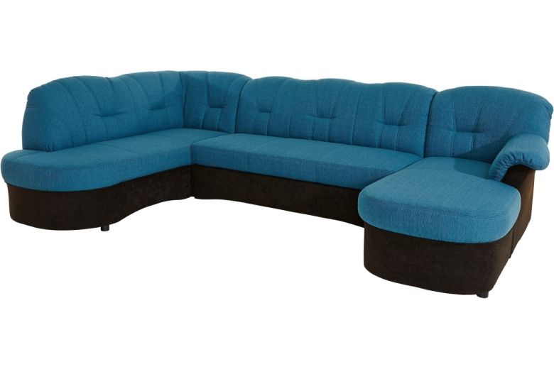 Wohnlandschaft Flores links - mit Schlaffunktion - Blau mit Federkern