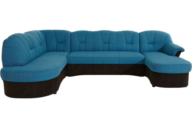 Wohnlandschaft Flores links - mit Schlaffunktion - Blau mit Federkern