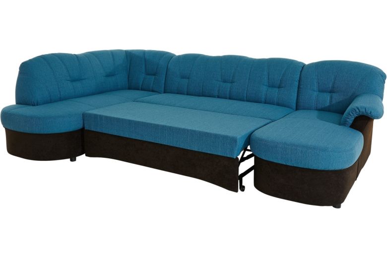 Wohnlandschaft Flores links - mit Schlaffunktion - Blau mit Federkern