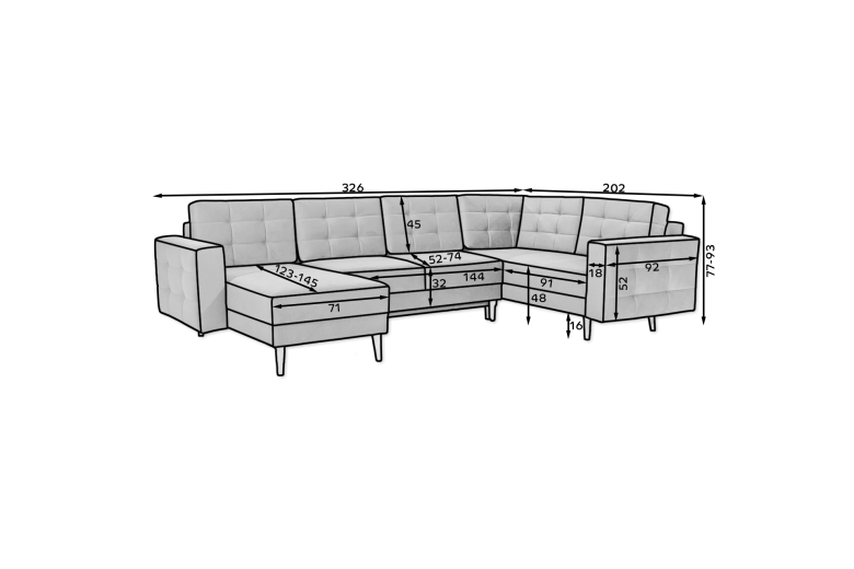 U shape sofa - Asgard (Pull-out bed with storage box)
