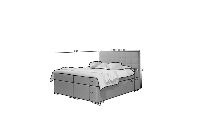 Boxspring bed 160x200 - Alice (Pull-out bed with storage box)
