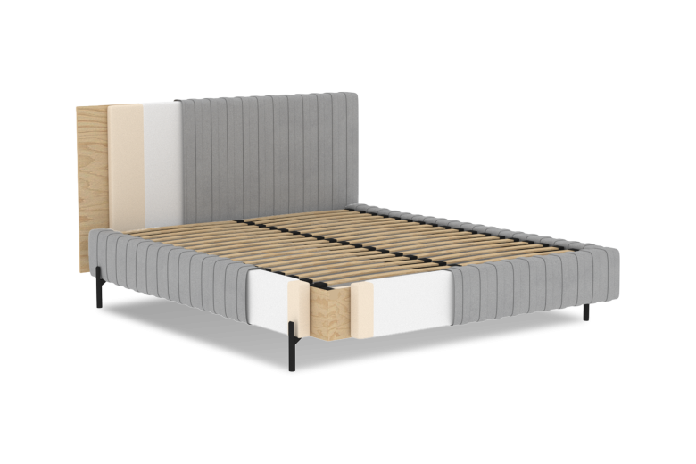 Upholstered bed - Bed Plissa, metal frame, gas lift, bedding box (Pull-out bed with storage box)