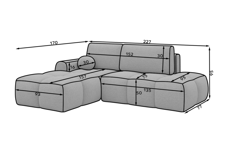 Угловой диван - Vittario (Pаскладной с ящиком для белья)