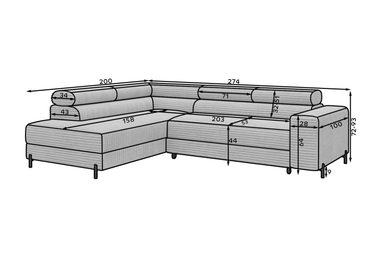 Corner sofa - Colesio (Pull-out bed with storage box)