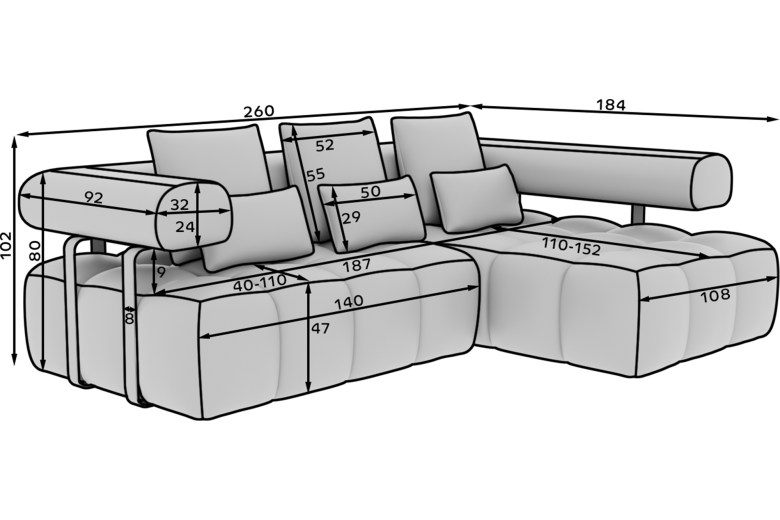 Corner sofa - Levvi (Pull-out bed with storage box)