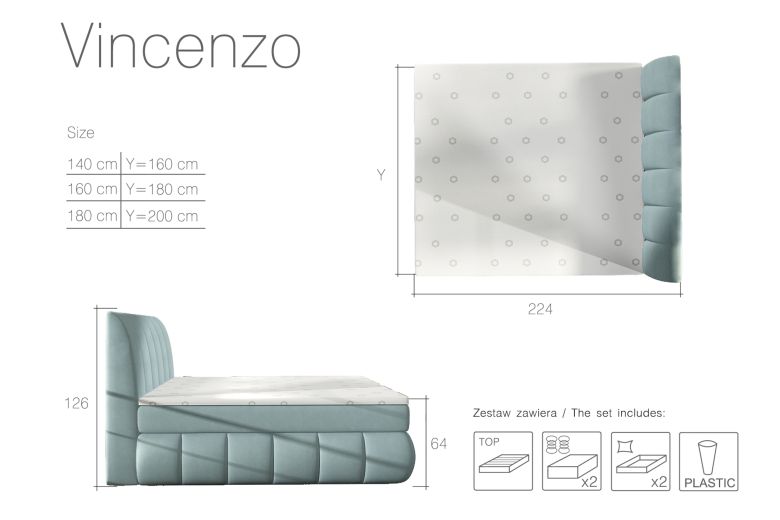 Boxspring bed - Vincenzo (Pull-out bed with storage box)