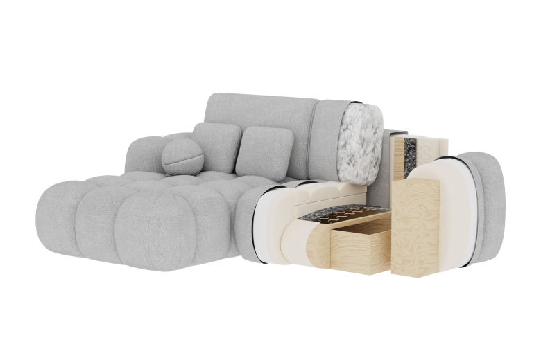 Covelion corner sofa with sleeping function and storage compartment
