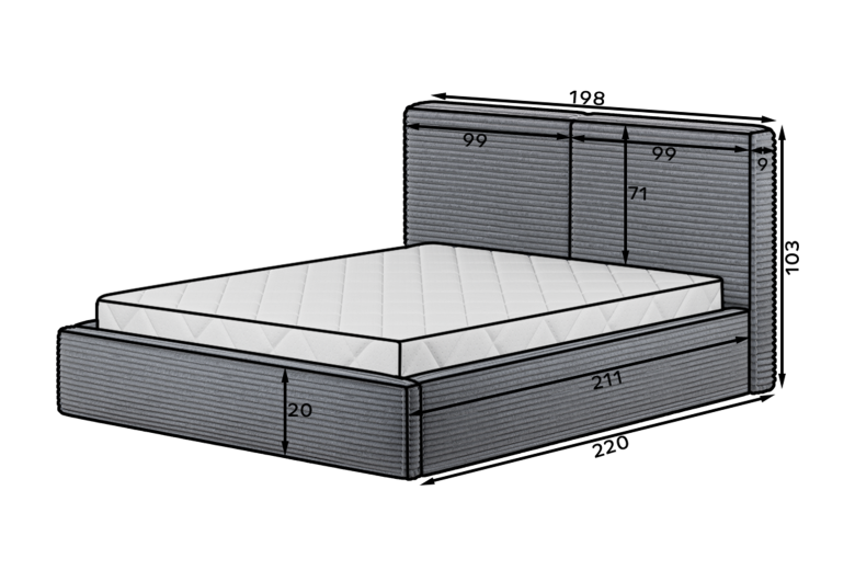 Upholstered bed - Bed Pesillo metal frame, gas lift, storage container (Pull-out bed with storage box)