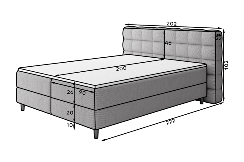 Boxspring bed 180x200 - Camma (Pull-out bed with storage box)