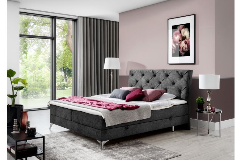 Boxspring bed 140x200 - Adel (Pull-out bed with storage box)