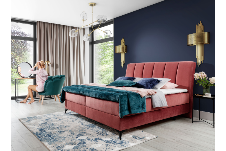 Boxspring bed 140x200 - Aderito (Pull-out bed with storage box)