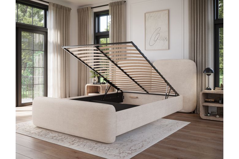Upholstered bed - Bed Ollival with metal frame and storage box (Pull-out bed with storage box)