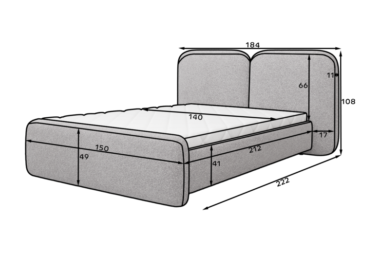 Upholstered bed - Bed Ollival with metal frame and storage box (Pull-out bed with storage box)