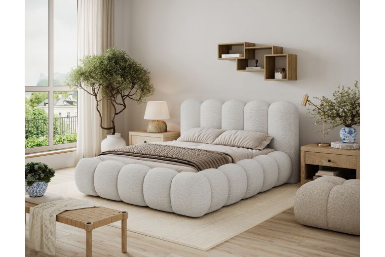 Upholstered bed - Oloroso bed with metal frame and storage compartment (Pull-out bed with storage box)