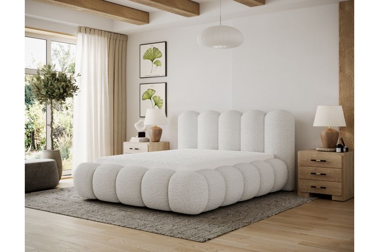 Upholstered bed - Oloroso bed with metal frame and storage compartment (Pull-out bed with storage box)