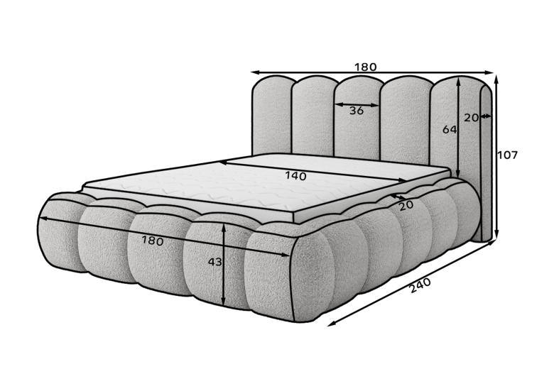 Upholstered bed - Oloroso bed with metal frame and storage compartment (Pull-out bed with storage box)