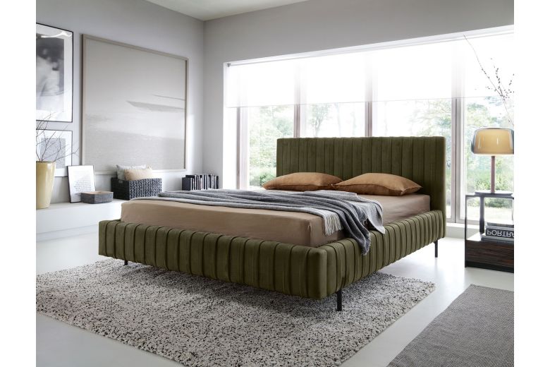 Upholstered bed - Bed Plissa, metal frame, gas lift, bedding box (Pull-out bed with storage box)