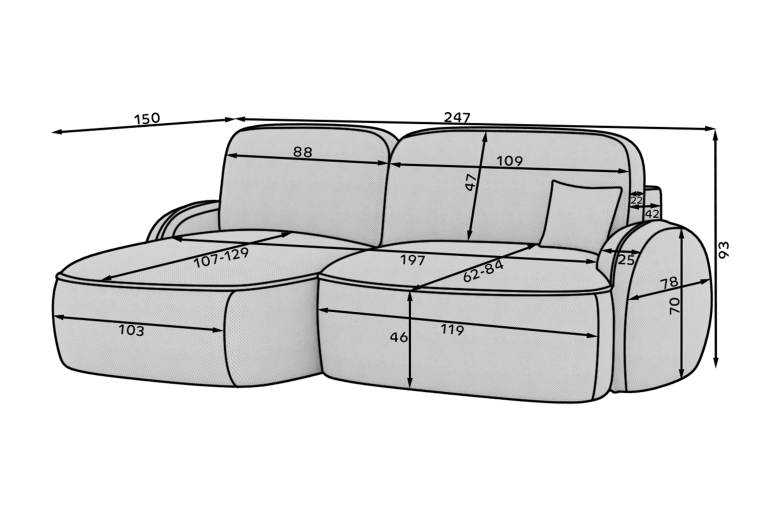 Tesalia corner sofa with sleeping function and storage compartment