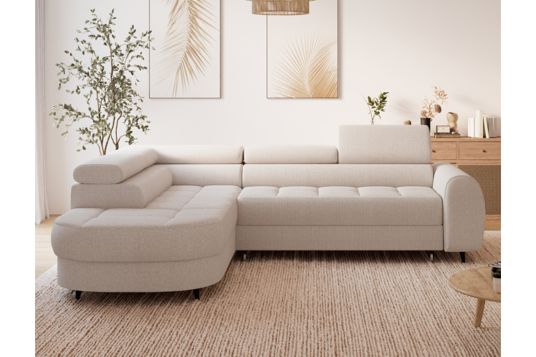 Vesteria corner sofa with sleeping function and storage compartment