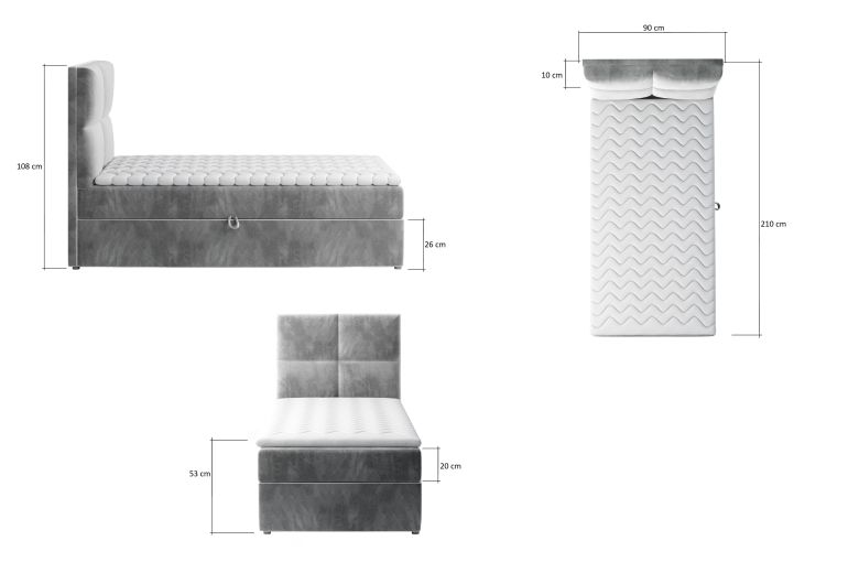 Boxspring bed 90x200 - Rivia 90x200 (Pull-out bed with storage box)